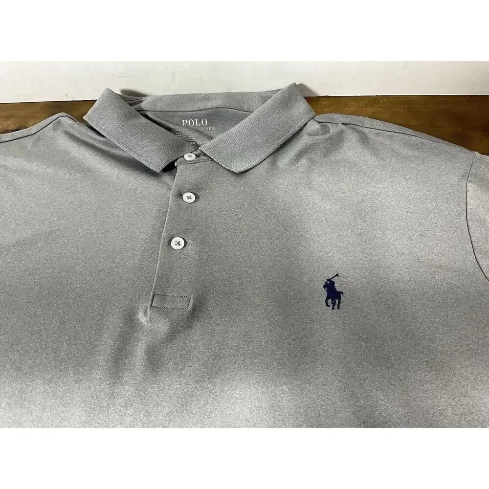 Polo Ralph Lauren Shirt Men 2XL Performance Gray Stretch Wicking Pony Golf